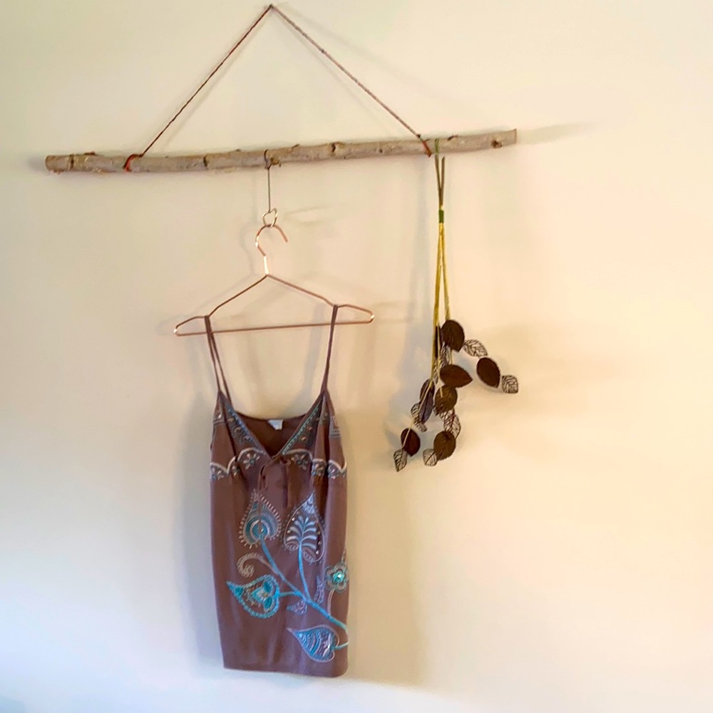Camisole with blue and sliver embroidery pattern